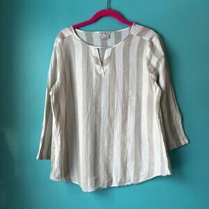 Van Heusen Linen Shirt Tan and Cream Striped Womens Size Large